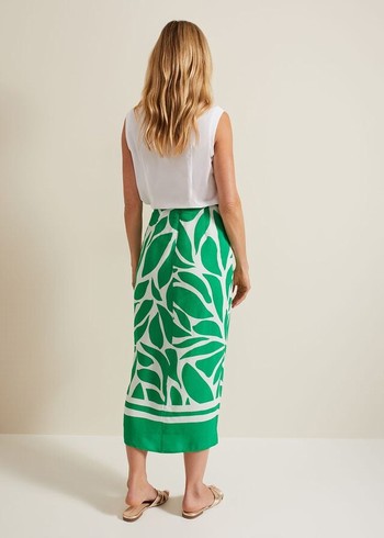 Phase Eight Presley Leaf Print Skirts Green Australia | HB0378249